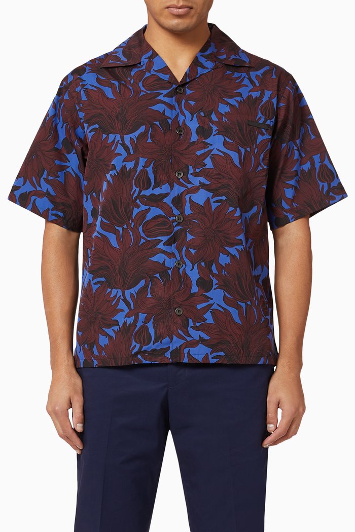 

Sunflower Print Cotton Bowling Shirt, White