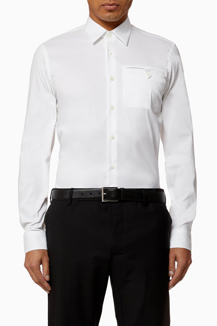 Logo Pocket Stretch Poplin Shirt, White