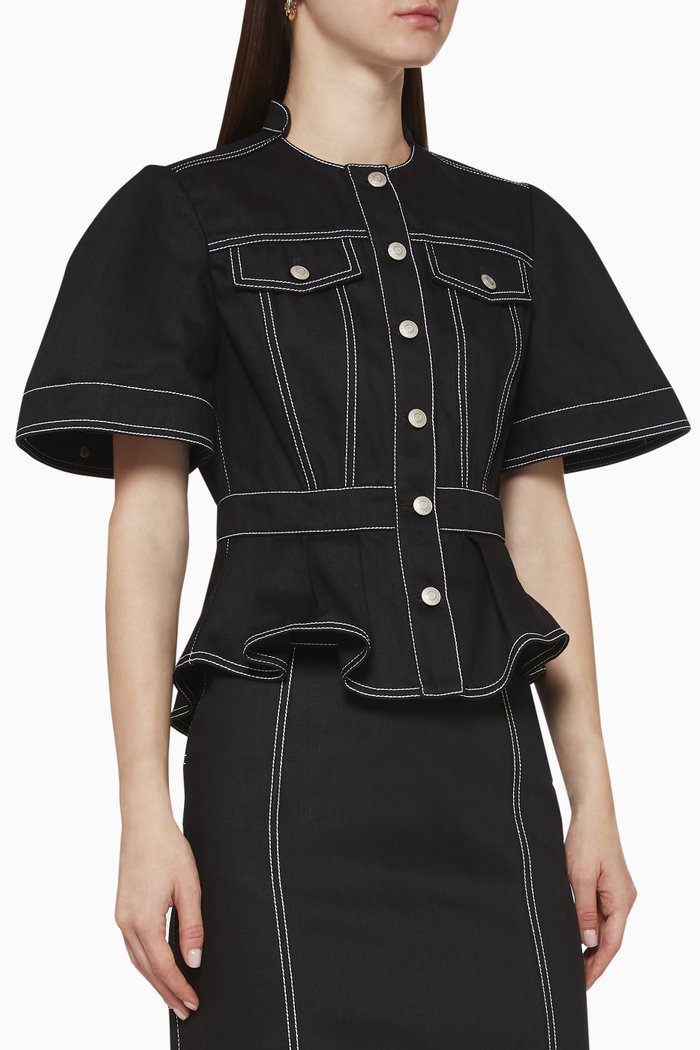 

Peplum Denim Jacket, Black