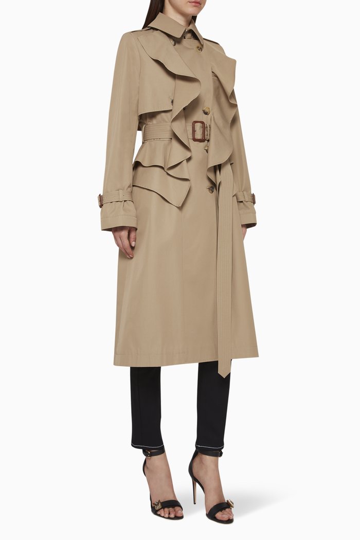 

Peplum Gabardine Trench Coat, Neutral