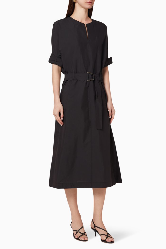 

Dolman Sleeve Cotton Belted Dress, Black