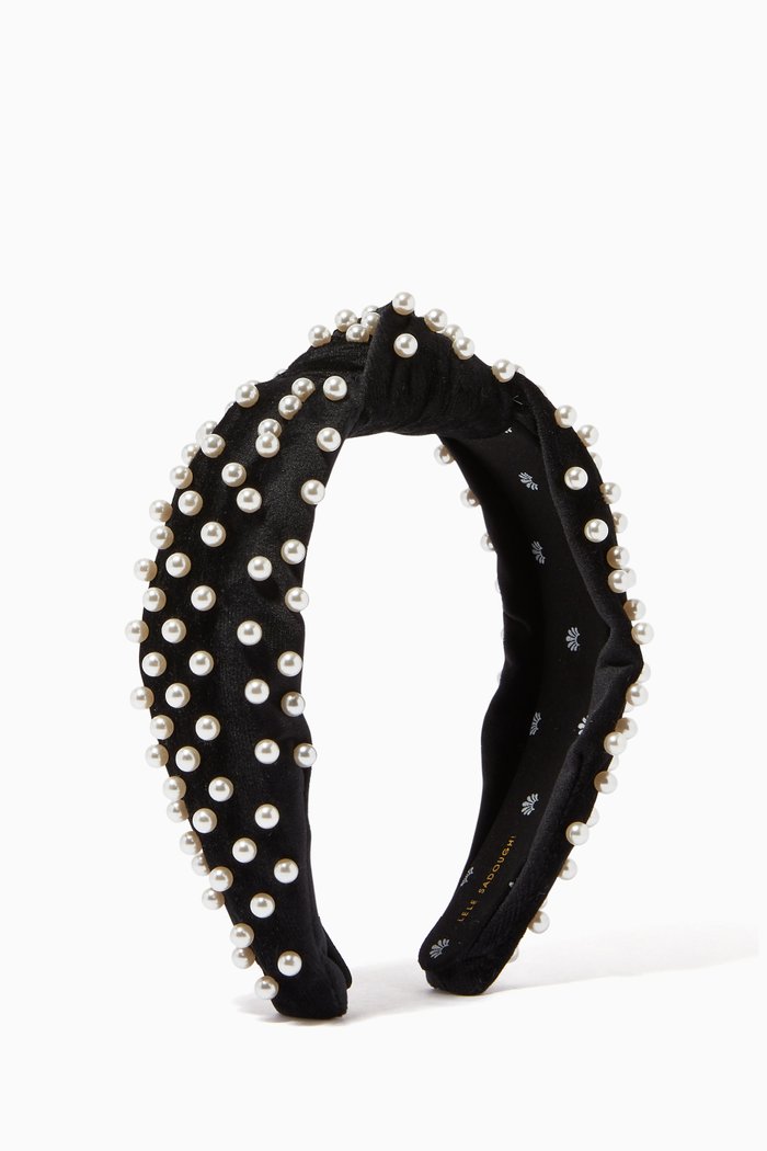 

Velvet Pearl Knotted Headband, Black