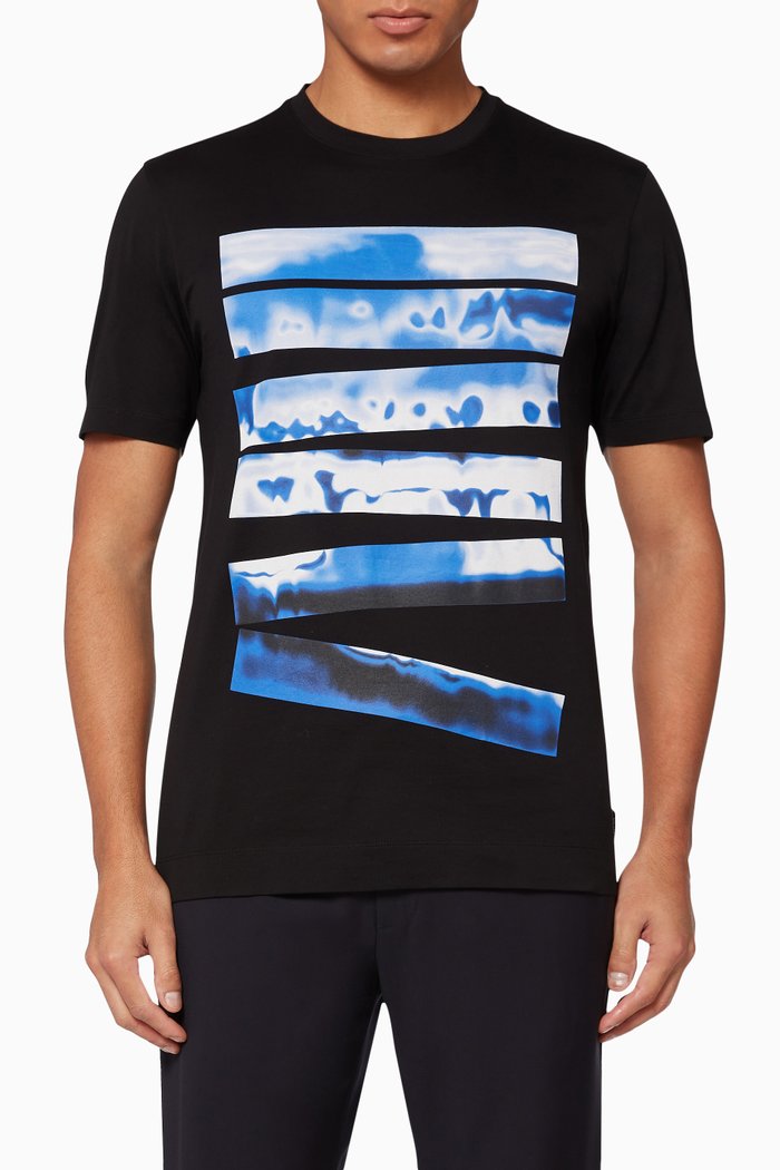 

Striped Print Jersey T-Shirt, Black