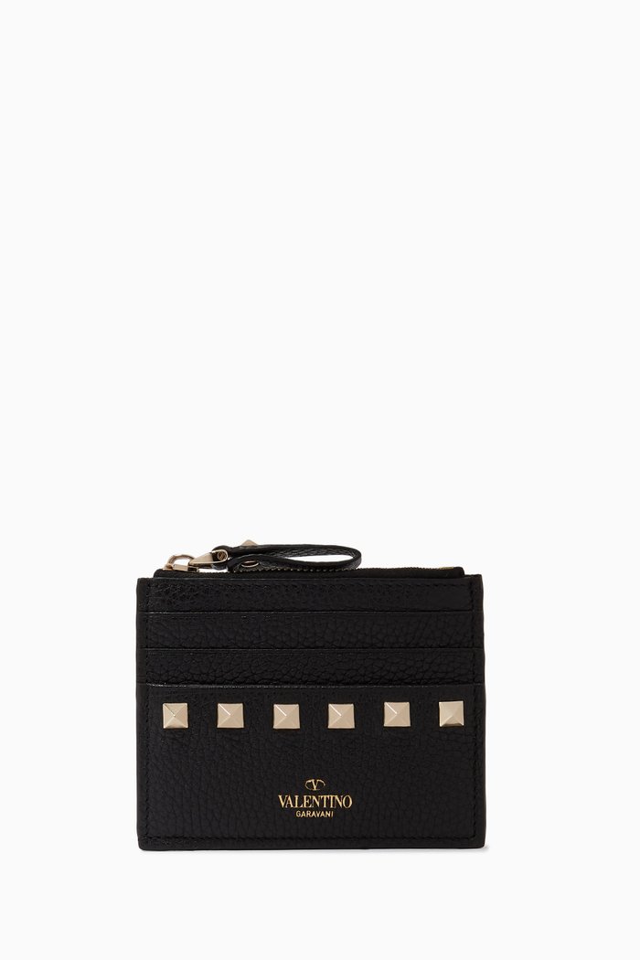 

Valentino Garavani Rockstud Cardholder in Leather, Black