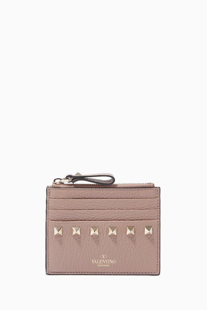 

Valentino Garavani Rockstud Cardholder in Leather, Neutral