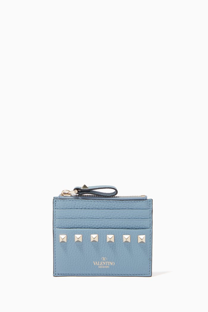 

Valentino Garavani Rockstud Cardholder in Leather, Blue