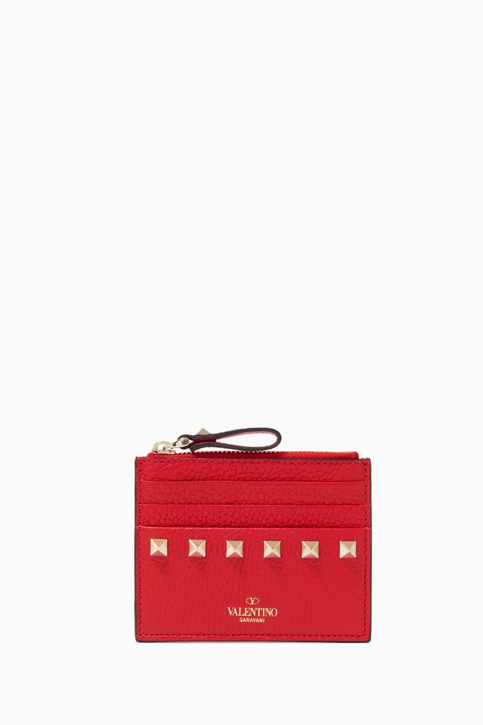 

Valentino Garavani Rockstud Cardholder in Leather, Red