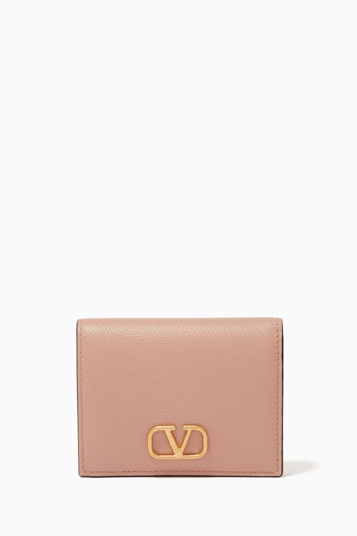 

Valentino Garavani VLOGO Signature Compact Wallet in Grainy Calfskin, Pink