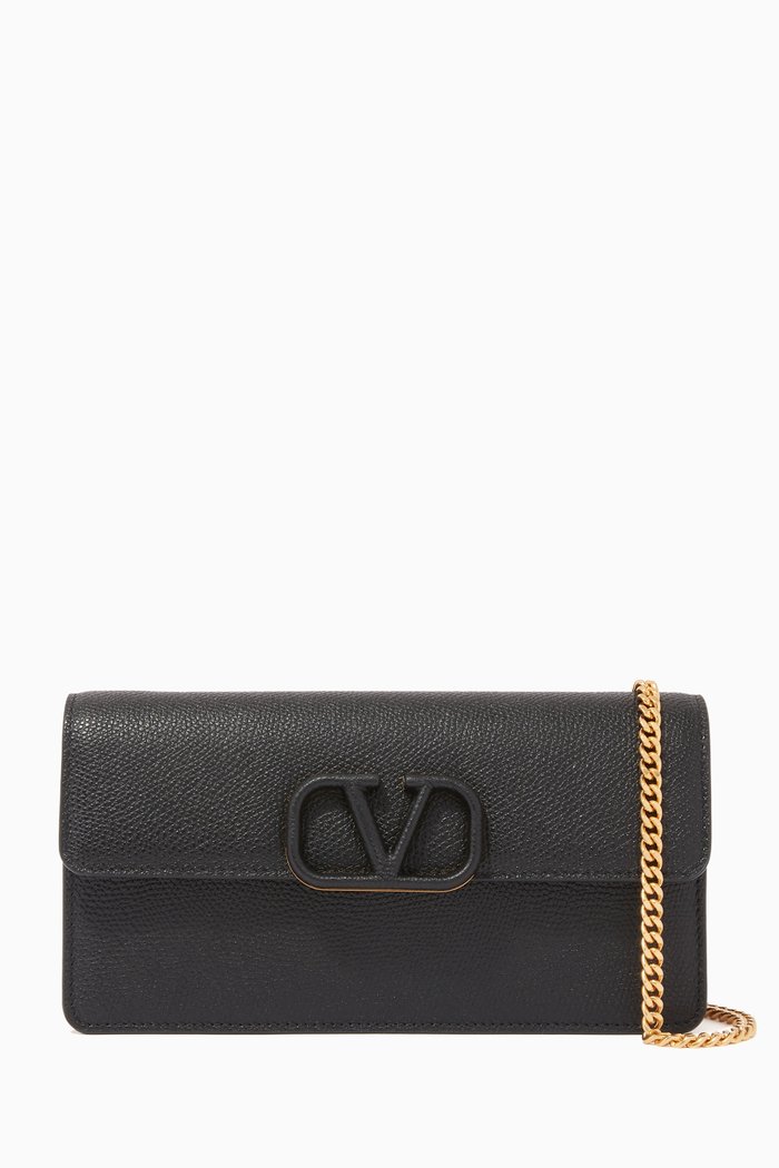 

Valentino Garavani VLOGO Crossbody Clutch in Leather, Black