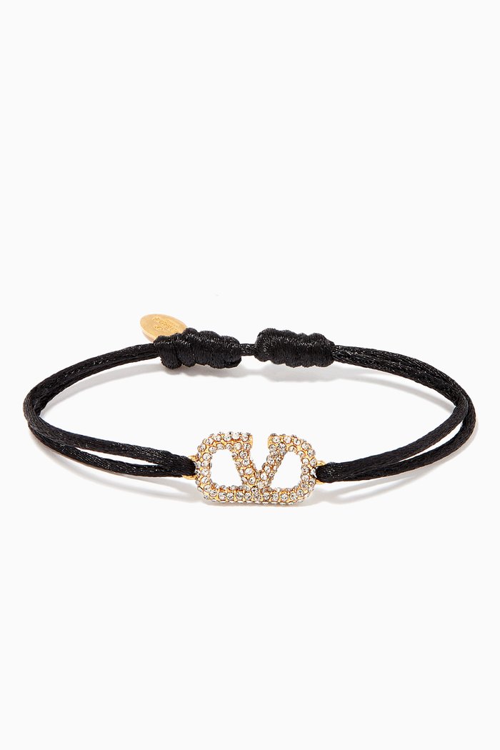

Valentino Garavani VLOGO Bracelet in Cotton & Crystal, Black