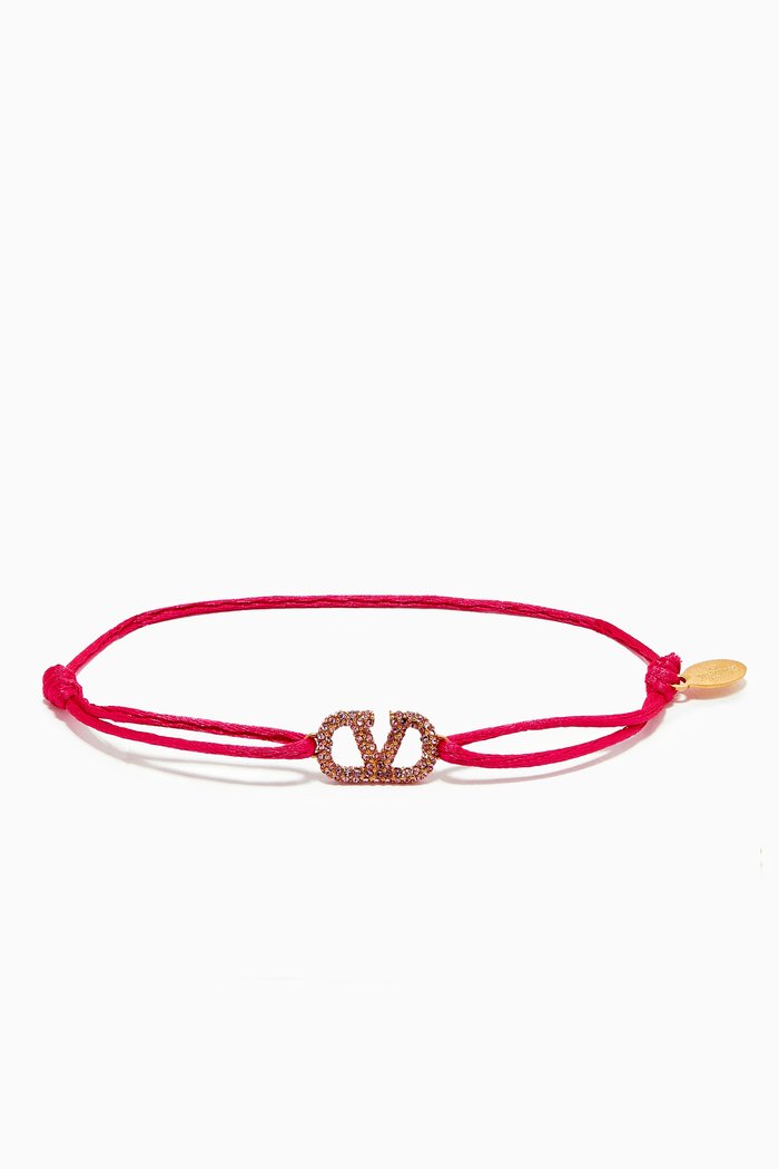 

Valentino Garavani VLOGO Bracelet in Cotton & Crystal, Pink