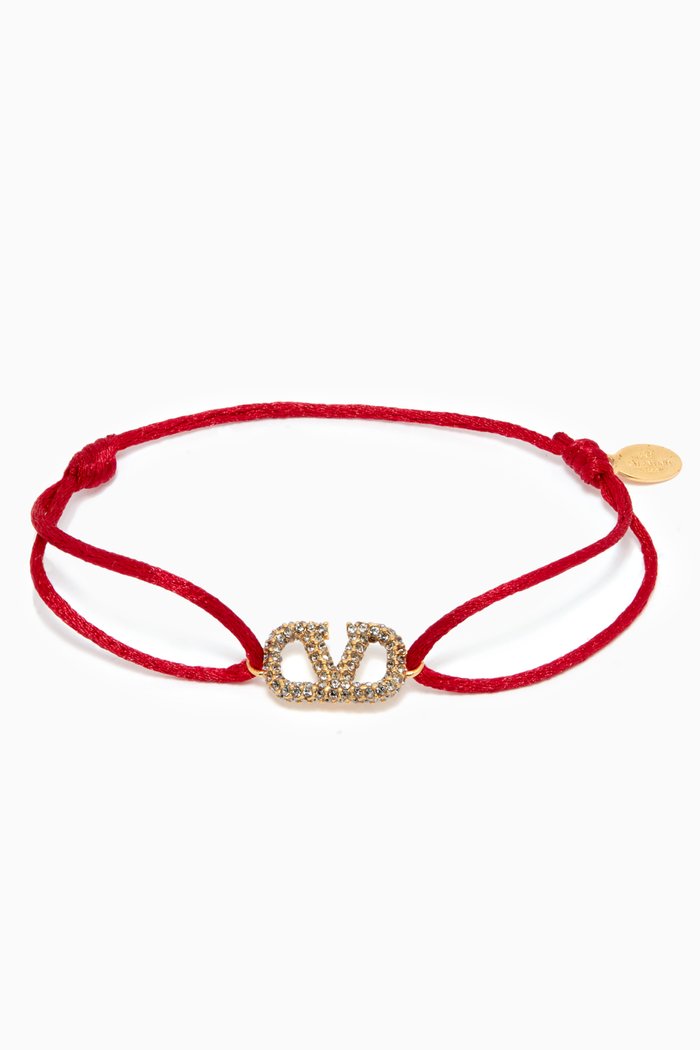 

Valentino Garavani VLOGO Bracelet in Cotton & Crystal, Gold