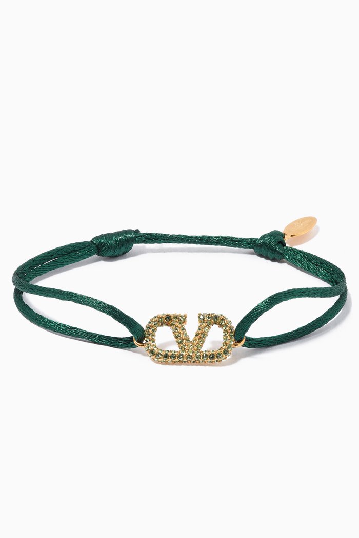 

Valentino Garavani VLOGO Bracelet in Cotton & Crystal, Green