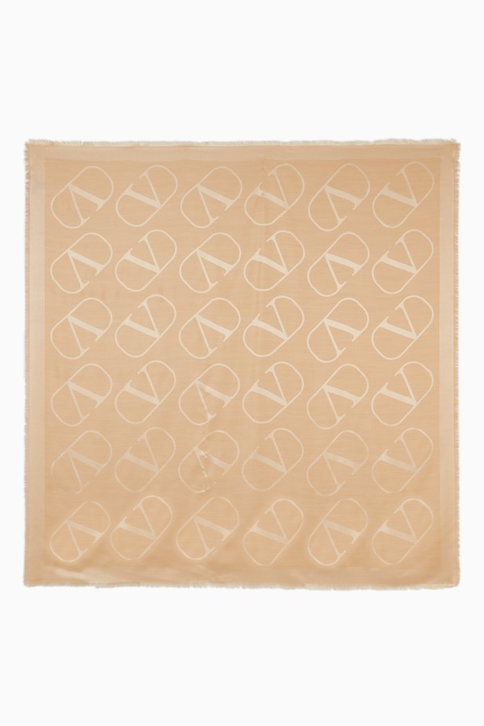 

Valentino Garavani VLOGO Scarf in Wool Silk Jacquard, Neutral