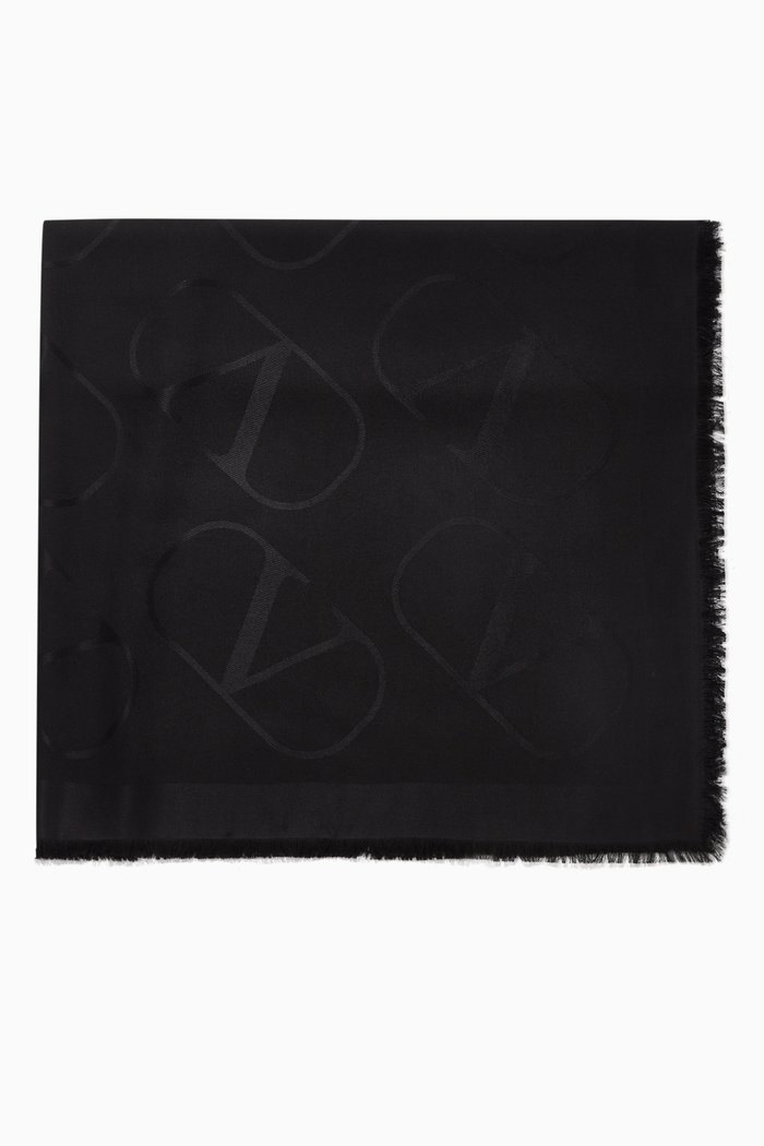 

Valentino Garavani VLOGO Scarf in Wool-Silk, Black