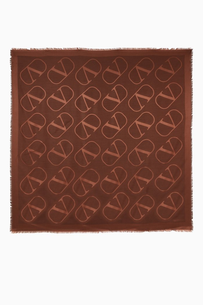 

Valentino Garavani VLOGO Scarf in Wool Silk Jacquard, Brown