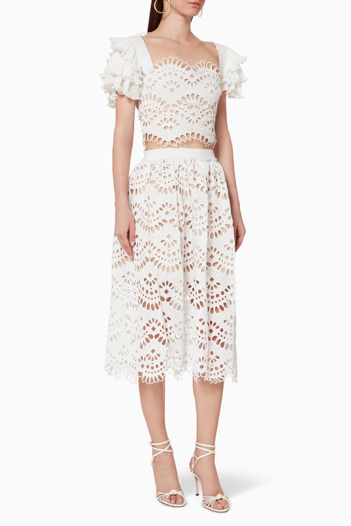 

Clemence Lace Top & Skirt Set, White