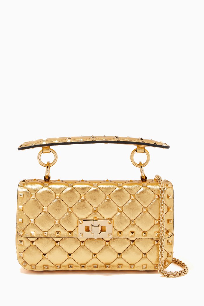

Valentino Garavani Rockstud Spike Small Bag in Metallic Nappa, Gold