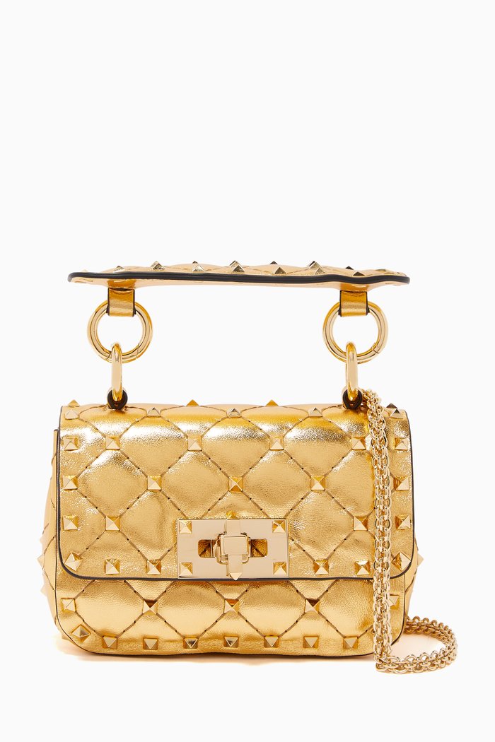 

Valentino Garavani Micro Rockstud Spike Bag in Metallic Nappa, Gold