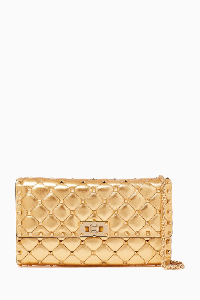 

Valentino Garavani Small Rockstud Spike Clutch in Metallic Nappa, Gold