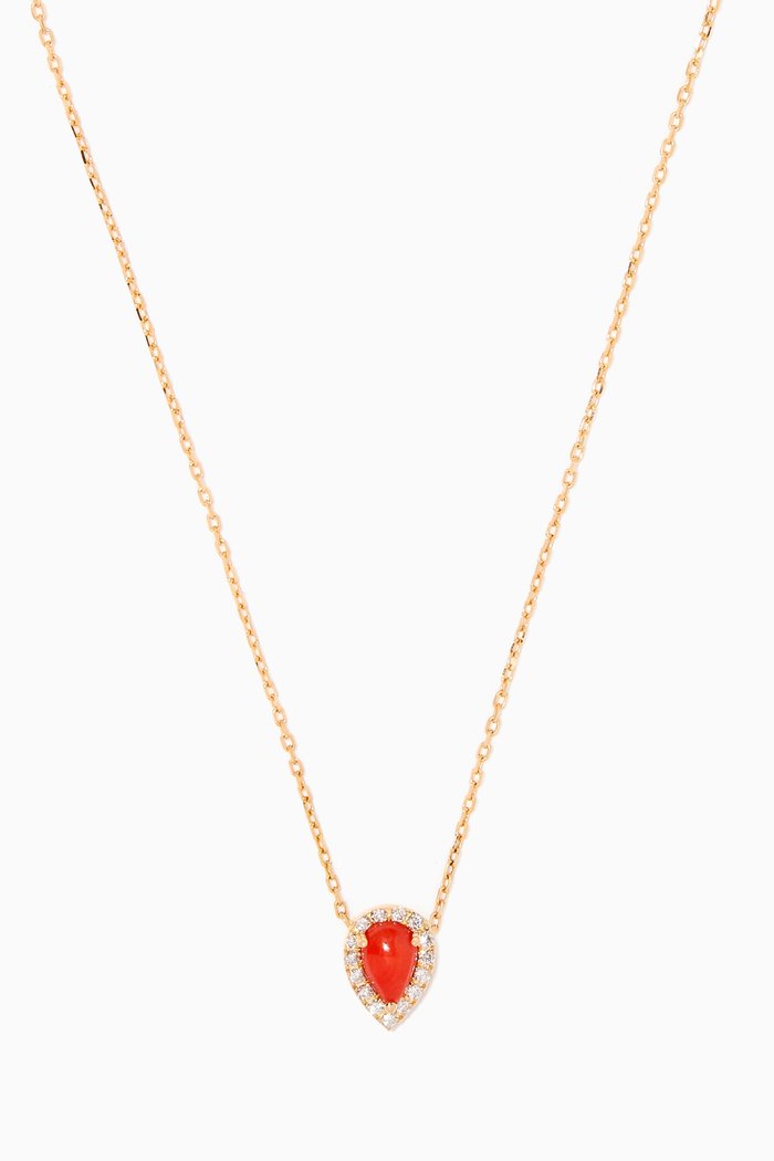 

Coral Pear & Diamond Pendant Necklace, Yellow