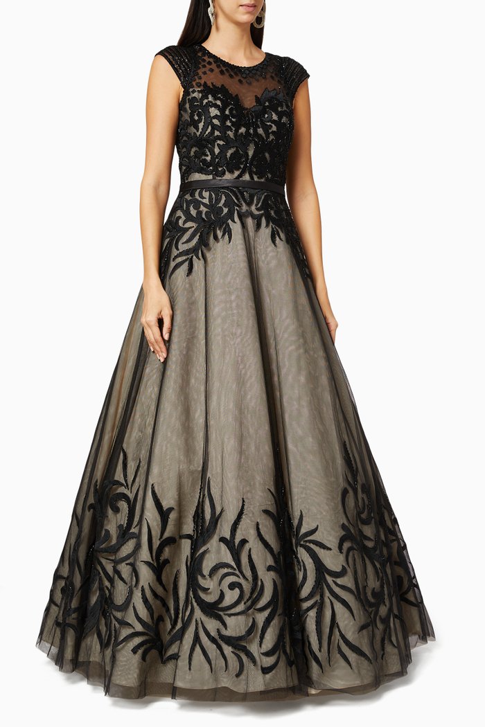 Embellished Tulle Gown, Black