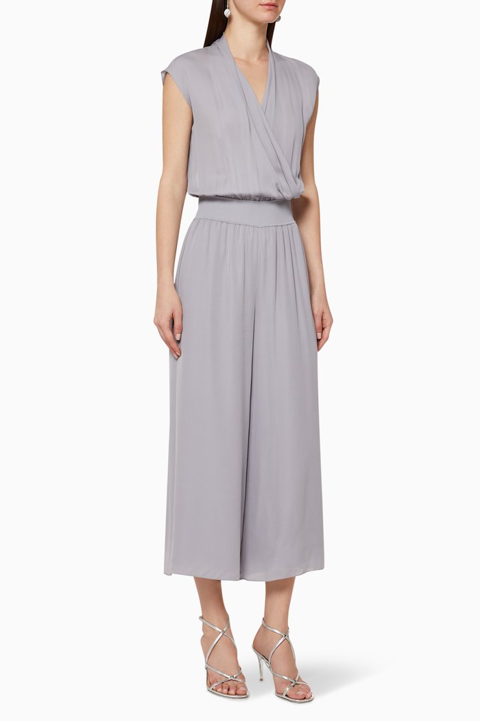 

Draped Combo Silk Jumpsuit, Purple