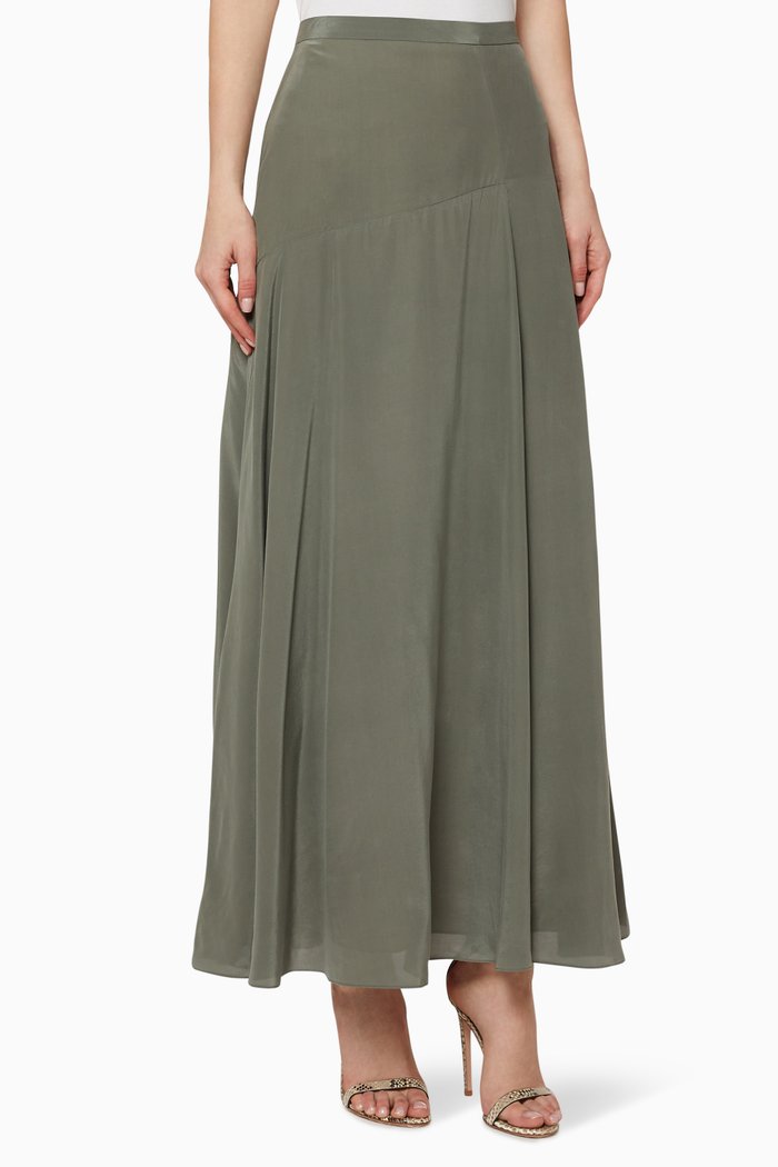 

Asymmetric Drape Silk Skirt, Green