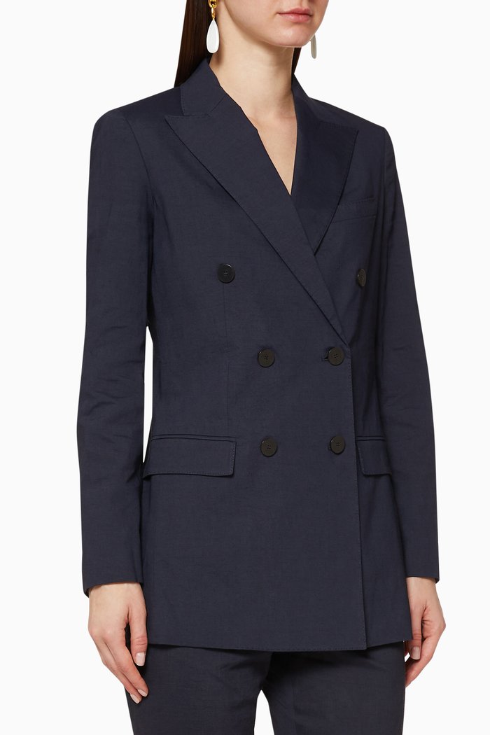 

Double-Breasted Linen Blazer, Blue