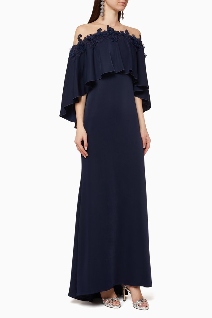 

Floral Crepe Gown, Blue