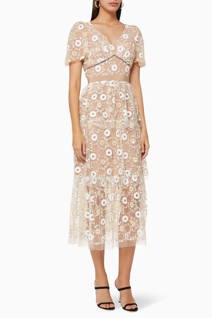 

Flower Sequin Midi Dress, White