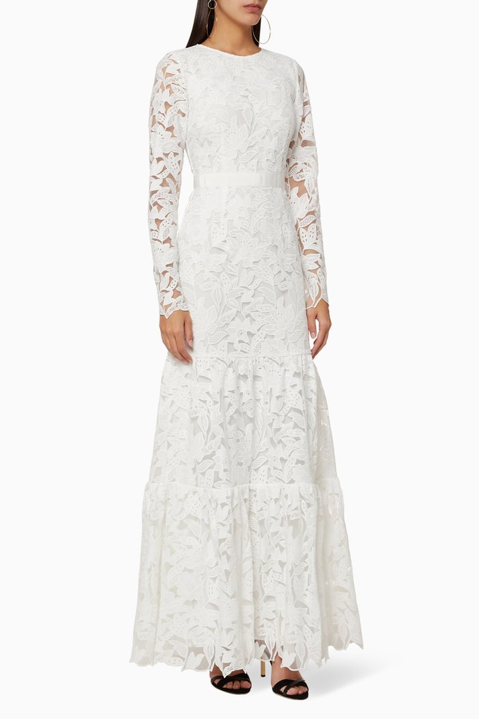 

Leaf Guipure Maxi Dress, White