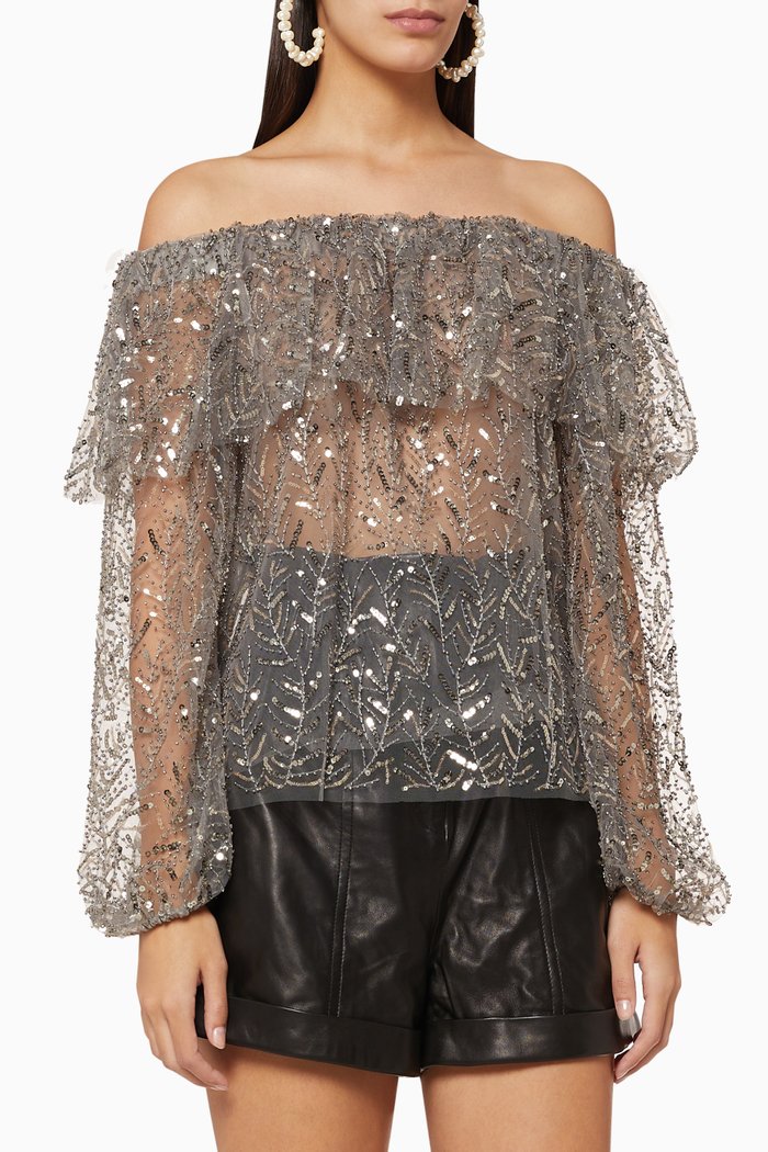 

Leaf Sequin Top, Silver