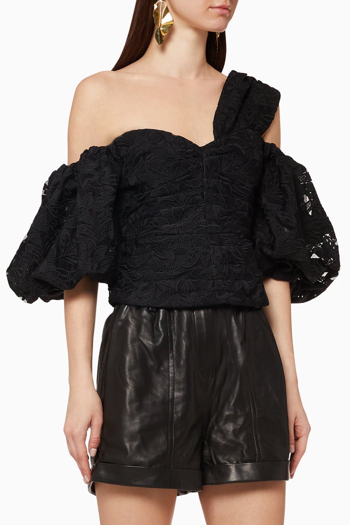 

Leaf Guipure Top, Black