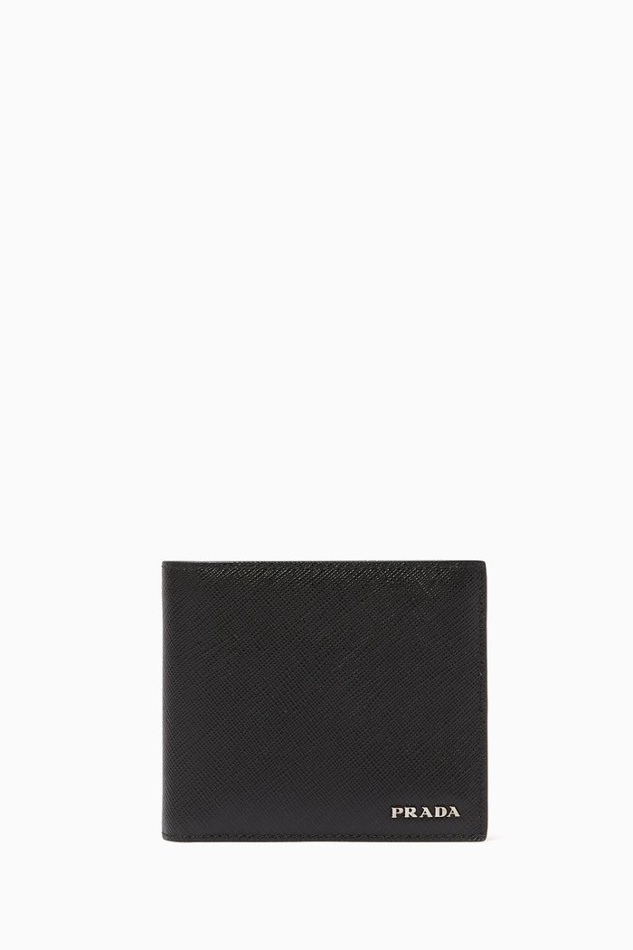 

Metal Logo Wallet in Saffiano Leather, Black