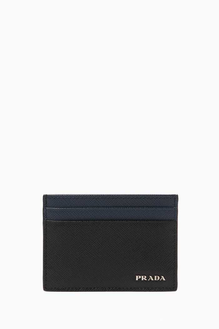 

Metal Logo Card Holder in Saffiano Leather, Black