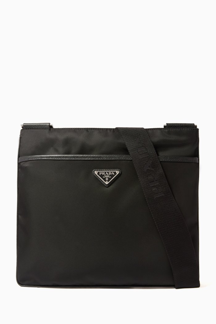 

Triangle Logo Cross-Body Messenger Bag in Nylon, Black