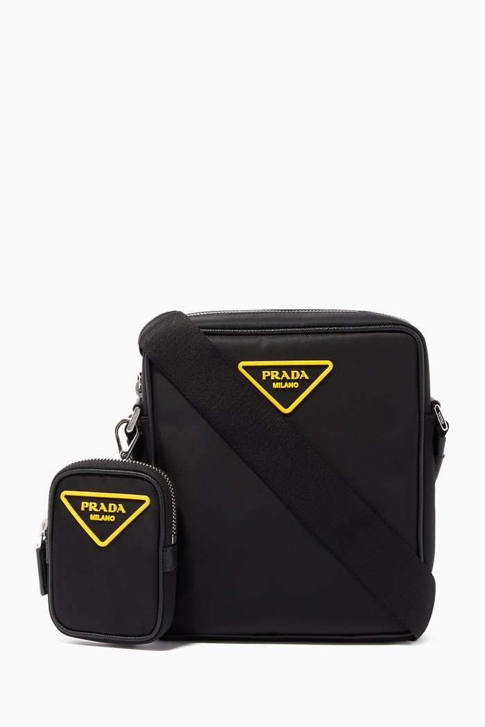 

Triangle Logo Crossbody Flight Bag in Nylon, Black