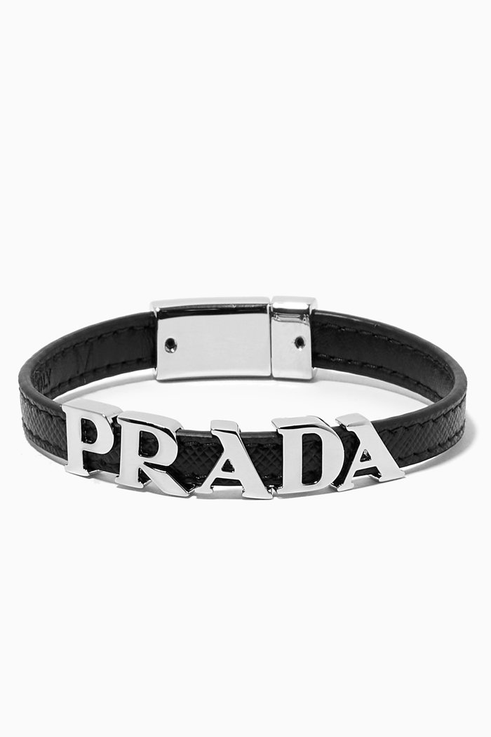 

Logo Lettering Bracelet in Saffiano Leather, Black