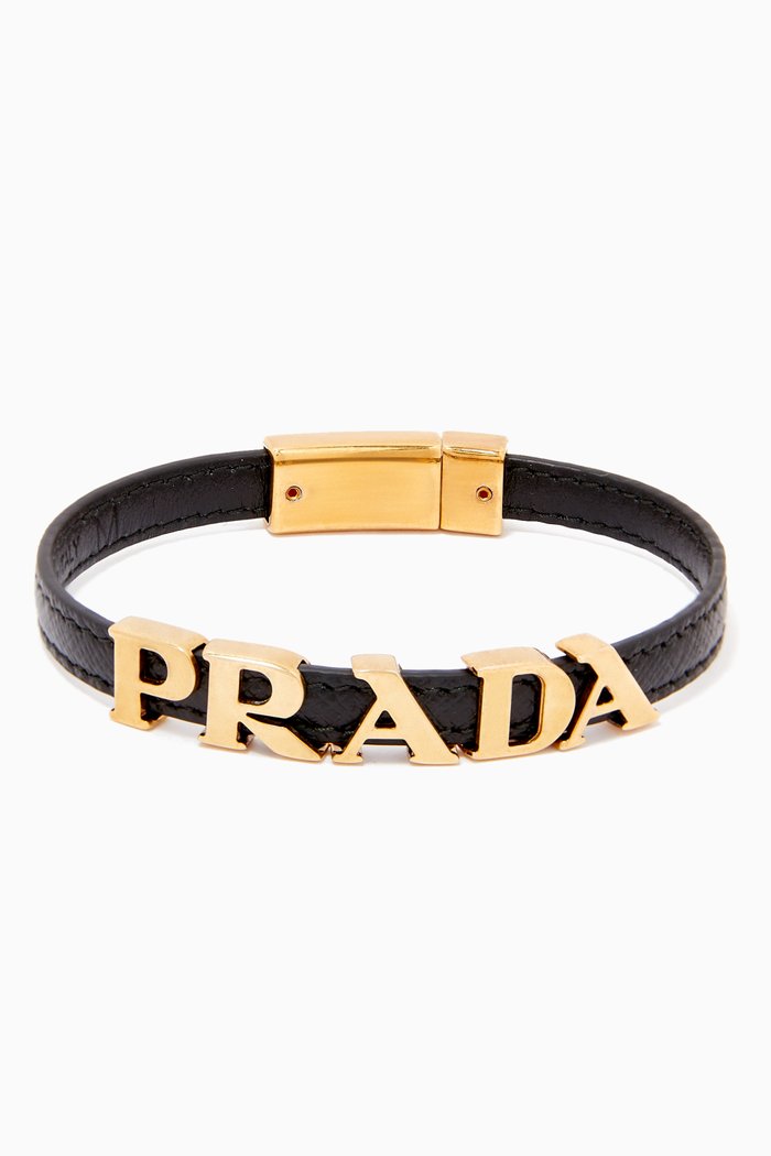 

Logo Lettering Bracelet in Saffiano Leather, Black