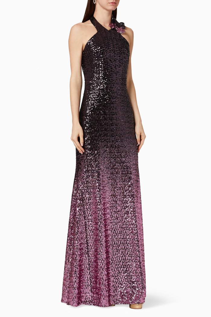 

Sequin Halter Mermaid Gown, Purple