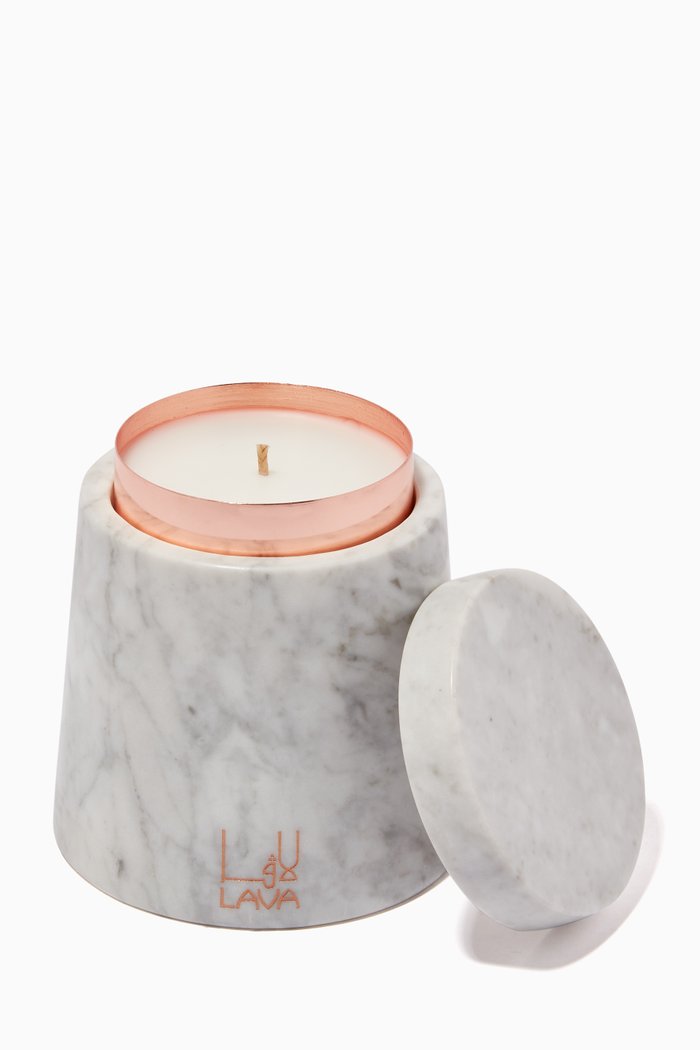 

Marble Container with Oud Amber Candle, 330g, Rose gold