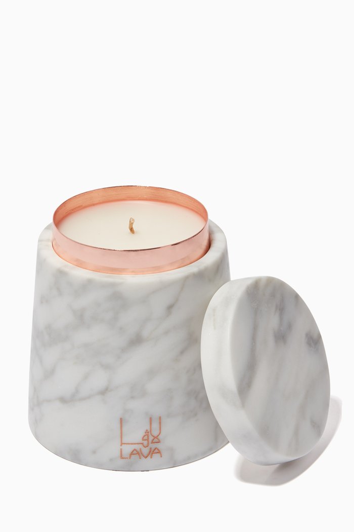 Marble Container with Oud Rose Candle, 330g, Rose gold