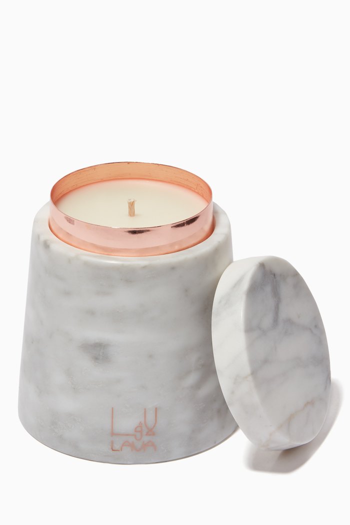 

Marble Container with Oud Wood Candle, 330g, Rose gold
