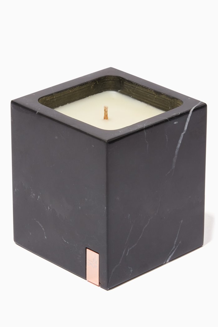 Pebble Sands Square Marble Candle, Black