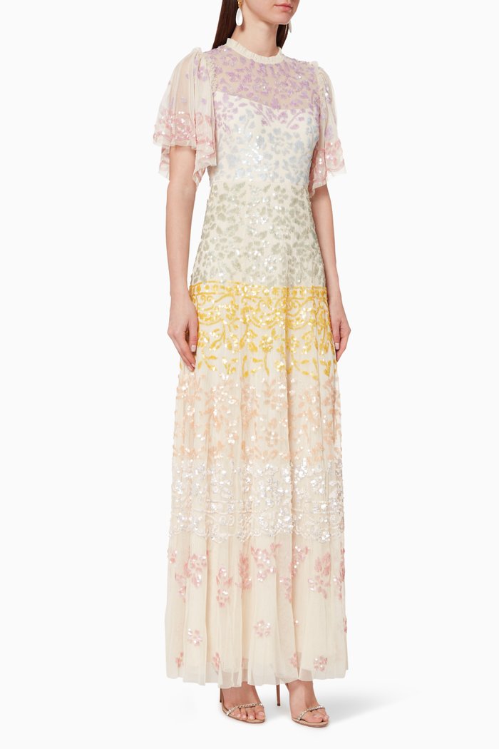 

Chakra Sequin Short Sleeve Gown, White