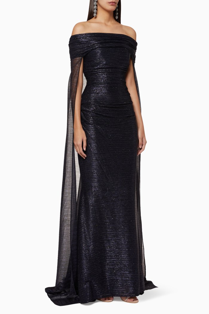 

Bortolo Voile Cape Evening Gown, Black