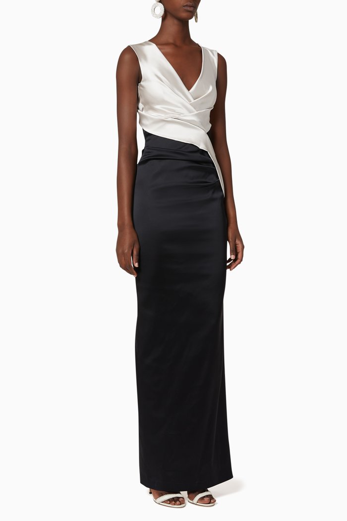 Colour-Block Satin Dress, Black