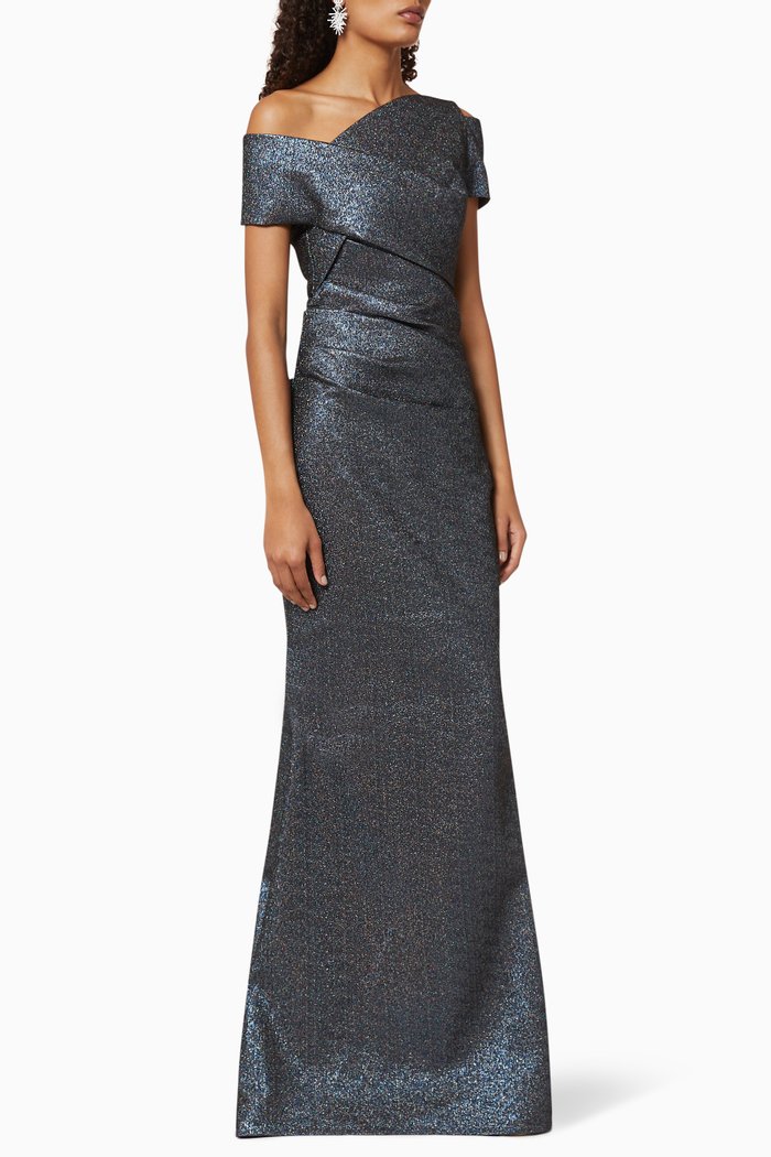 

Metallic One-Shoulder Gown, Black