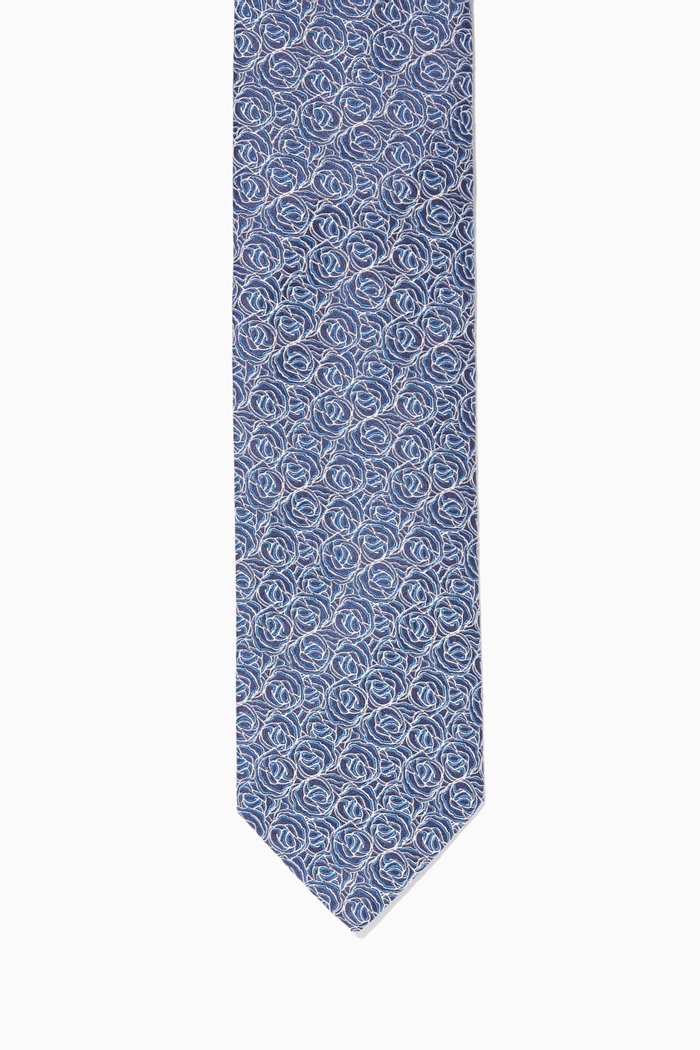 

Rose Print Silk Tie, Blue